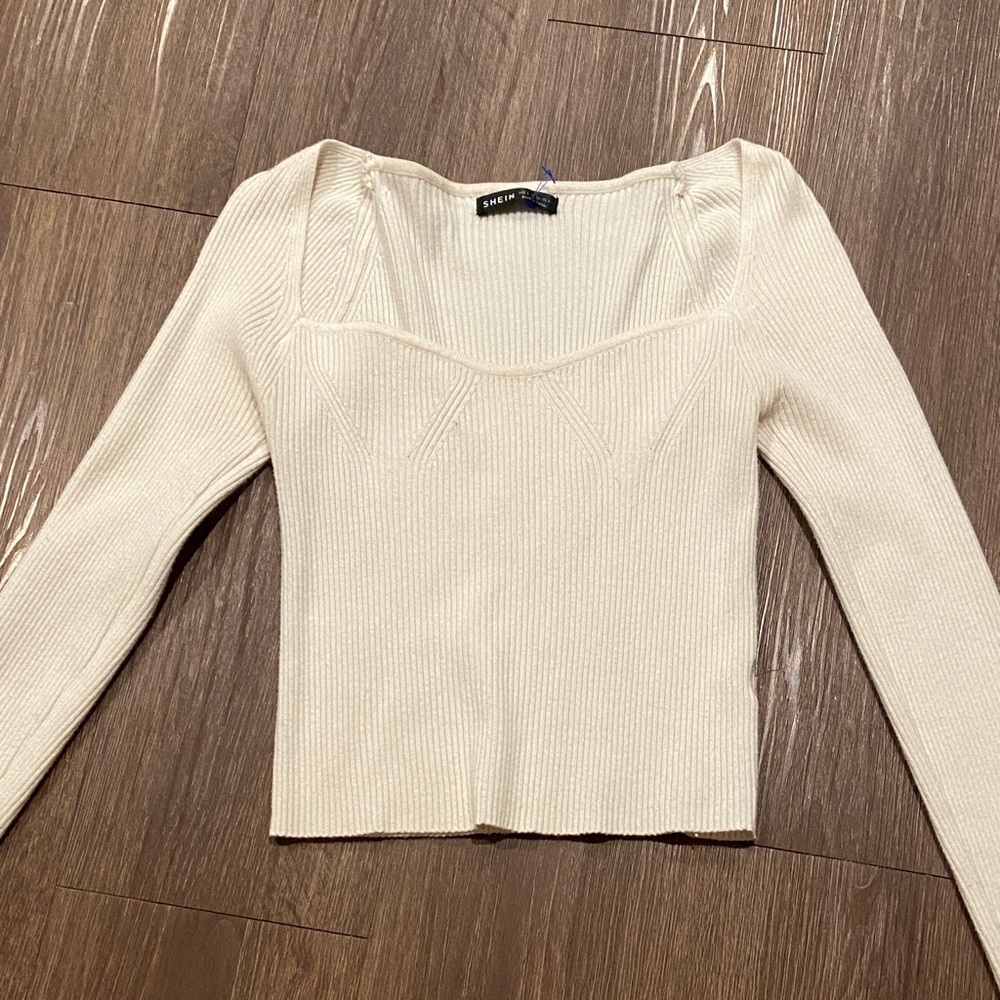 Beige Ribbed Knit Top